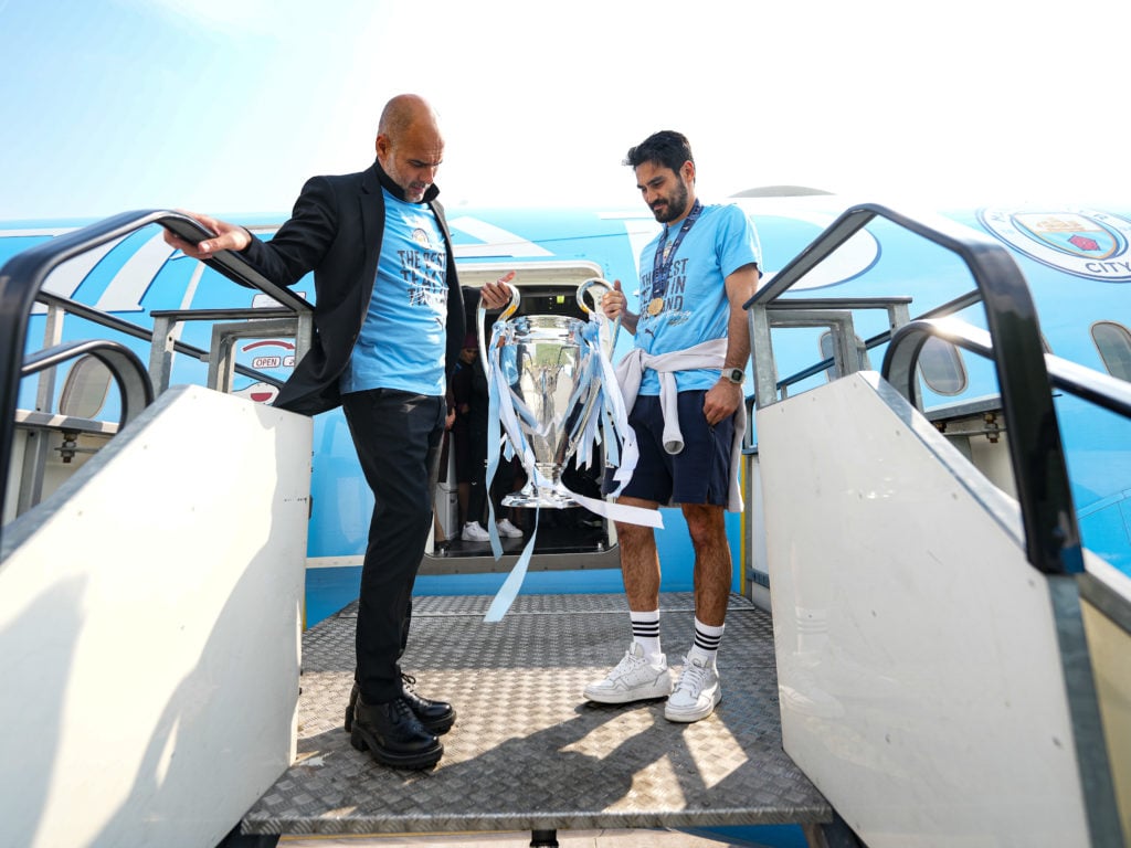 UEFA Champions League Winners Manchester City Arrive At Manchester Airport