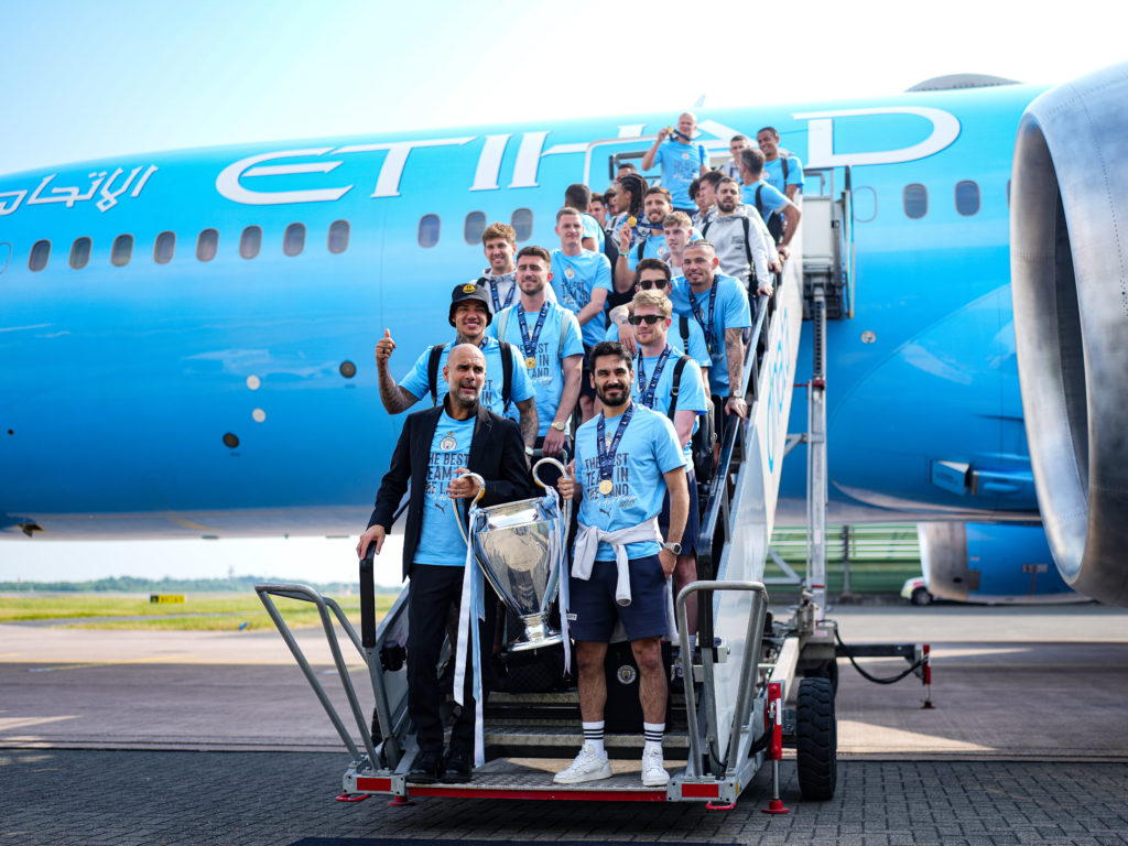 UEFA Champions League Winners Manchester City Arrive At Manchester Airport