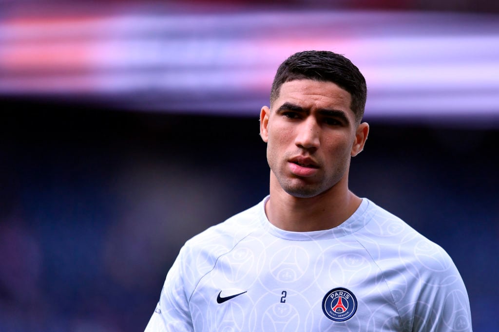 Achraf Hakimi looks on before Paris Saint-Germain vs FC Lorient