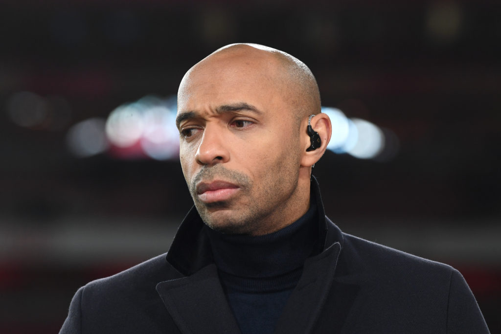 Thierry Henry working as a pundit before Arsenal vs West Ham in the Premier League.