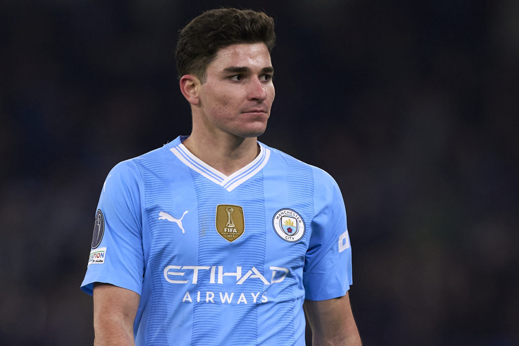 Julian Alvarez during Manchester City v F.C. Copenhagen: Round of 16 Second Leg - UEFA Champions League 2023/24