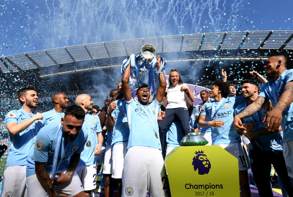 Fernandinho lifted the Premier League trophy with his Manchester City teammates