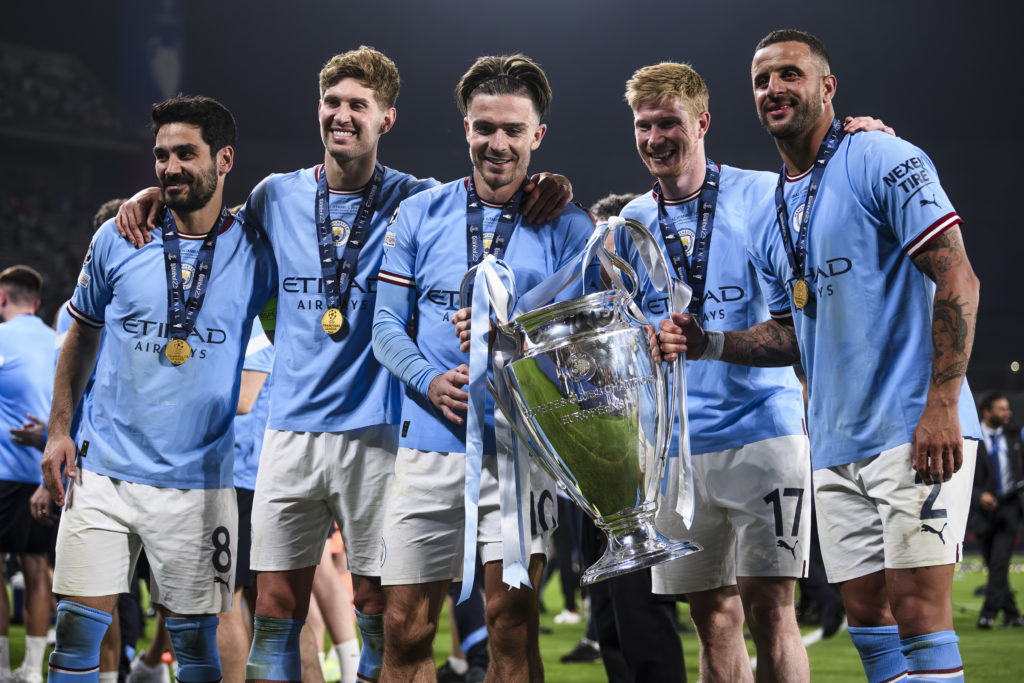 (L-R): Ilkay Gundogan, John Stones, Jack Grealish, Kevin De