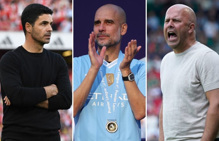 Collage of Mikel Arteta, Pep Guardiola and Arne Slot.