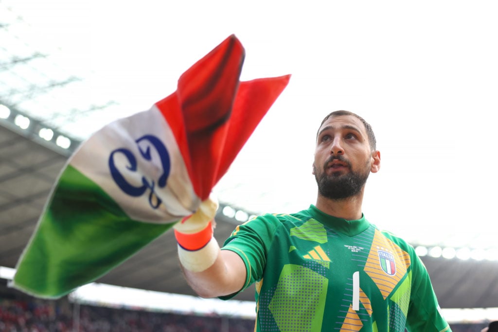 Gianluigi Donnarumma of Italy salutes the fans as he reacts to the 2-0 defeat and exit from the tournament following the final whistle of the UEFA EURO 2024 round of 16 match between Switzerland and Italy at Olympiastadion on June 29, 2024