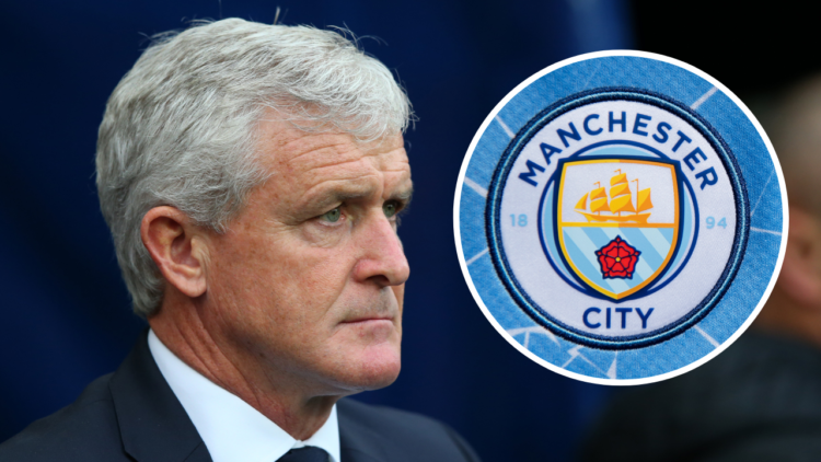 MANCHESTER, ENGLAND - NOVEMBER 04: Mark Hughes, Manager of Southampton looks on prior to the Premier League match between Manchester City and South...