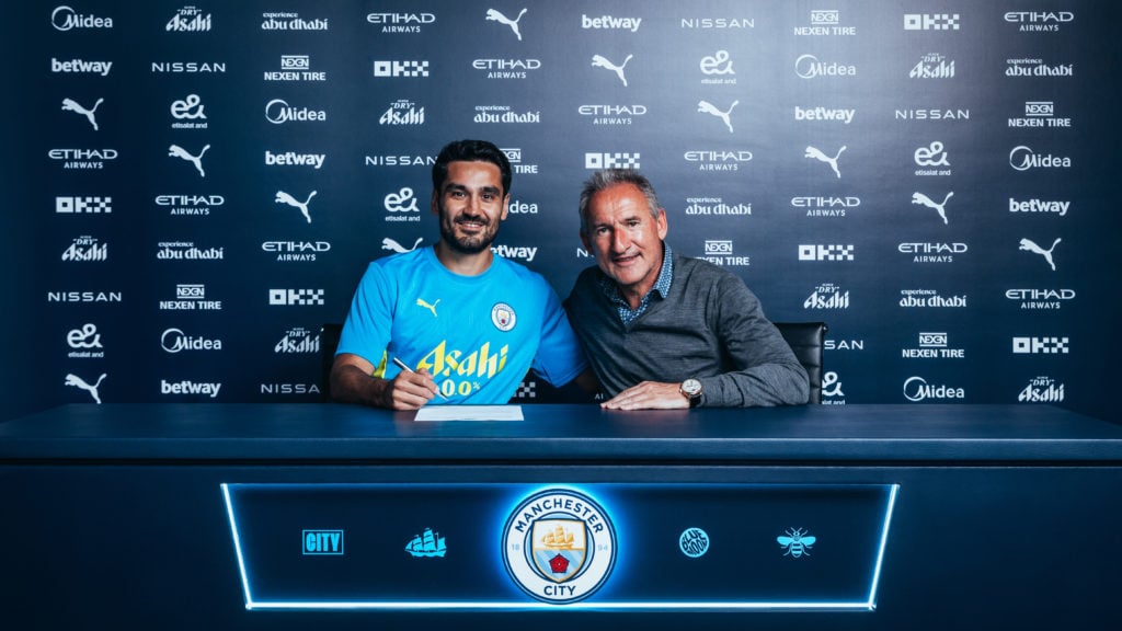 Ilkay Gundogan resigns for Manchester City at the Manchester City Football Academy on 22nd August , 2024 in Manchester, England. (Photo by Manchester City FC)