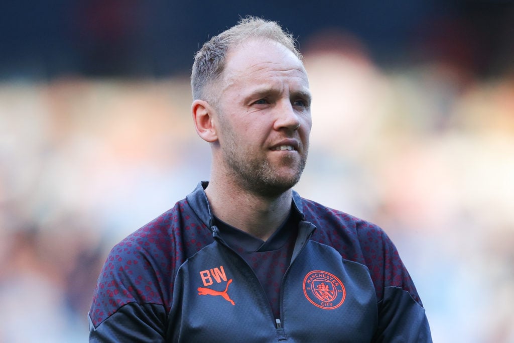 Ben Wilkinson, manager of Manchester City Under 18s, during the FA Youth Cup final between Manchester City and Leeds United at Etihad Stadium on May 10, 2024