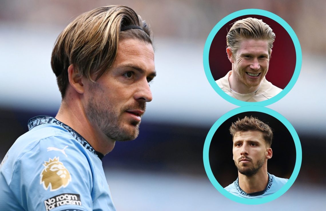 Collage of Jack Grealish, Kevin De Bruyne and Ruben Dias.