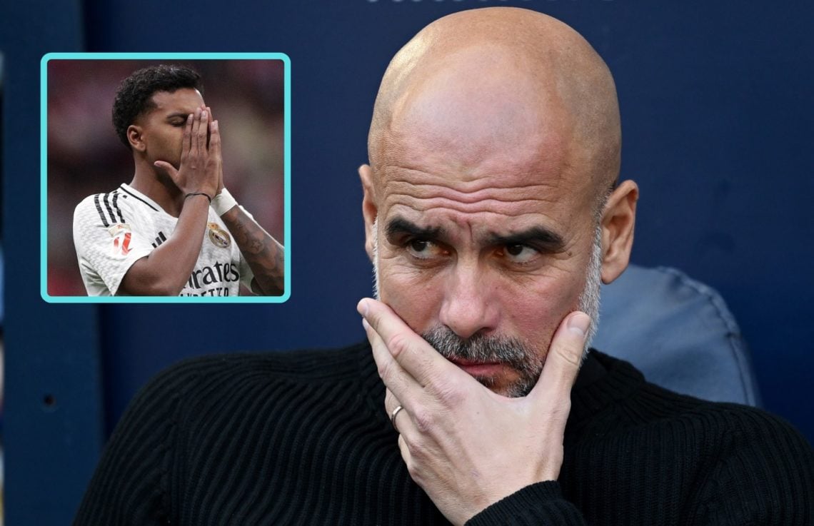Collage of Pep Guardiola and Rodrygo.