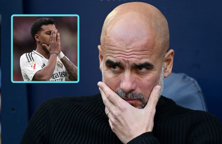 Collage of Pep Guardiola and Rodrygo.