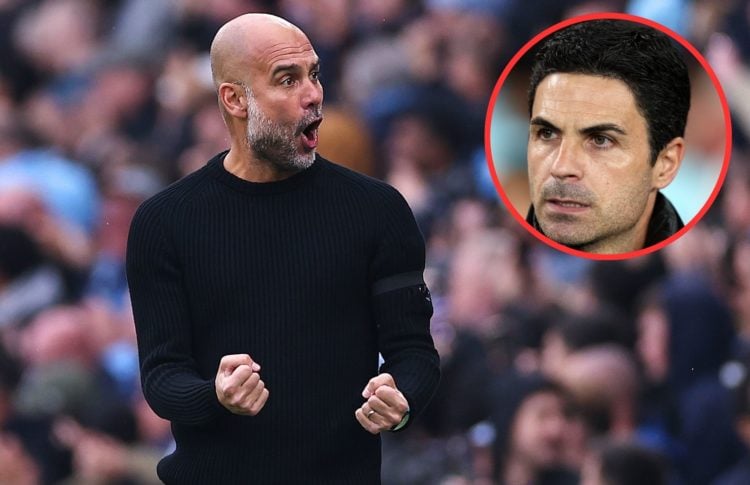 Collage of Pep Guardiola and Mikel Arteta.