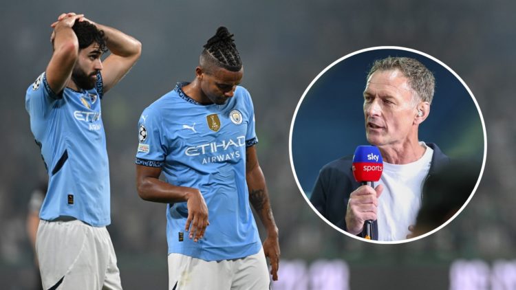 Dejected Manchester City players. Inset, Chris Sutton.