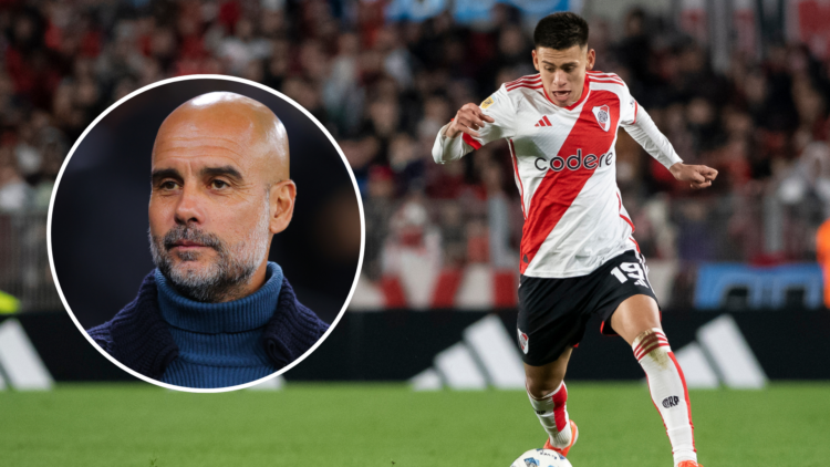 Claudio Echeverri with an inset of Pep Guardiola