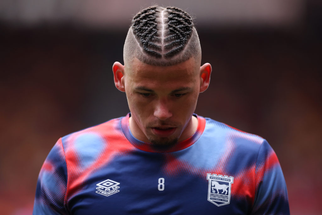 Kalvin Phillips looks down during a warm up for Ipswich Town.