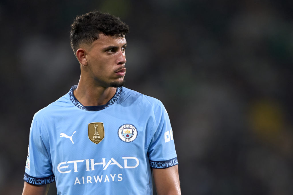 Matheus Nunes of Manchester City looks on during the UEFA Champions League match between Sporting CP and Manchester City at Jose Alvalade Stadium in Lisbon, Portugal, on November 5, 2024.