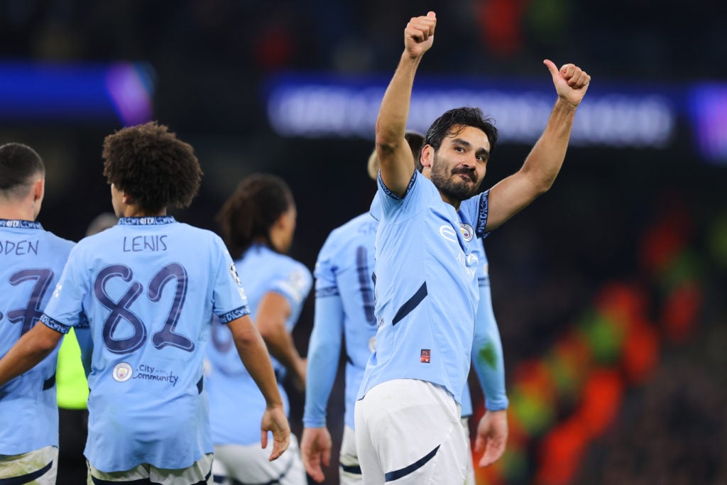 Ilkay Gundogan reacting during Manchester City vs Feyenoord