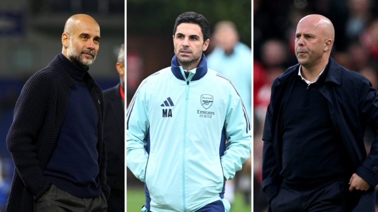 Pep Guardiola, Mikel Arteta, and Arne Slot.