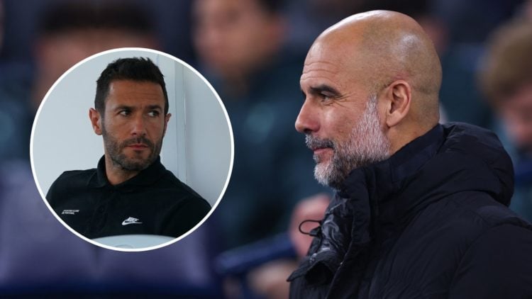 Pep Guardiola. Inset, Hugo Viana.