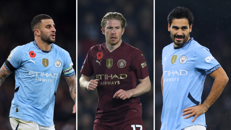 Split of Kyle Walker (L), Kevin De Bruyne (M) and Ilkay Gundogan (R)