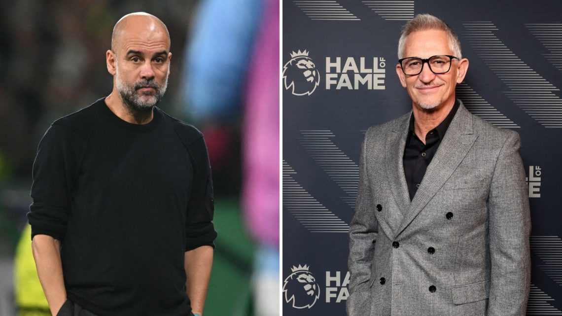 Split image of Pep Guardiola and Gary Neville.