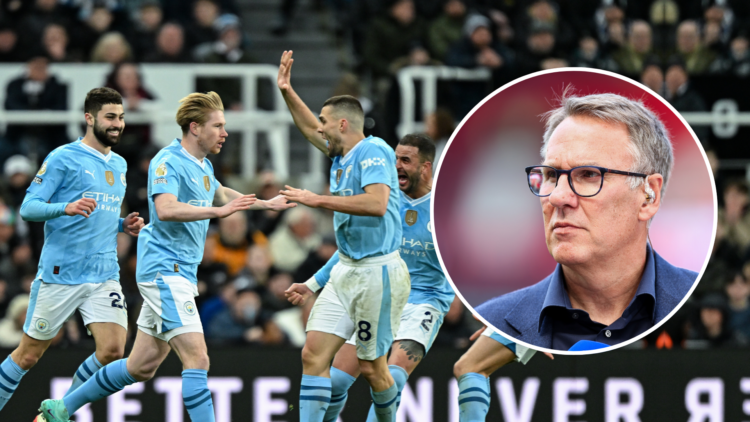 Man City players with an inset of Paul Merson