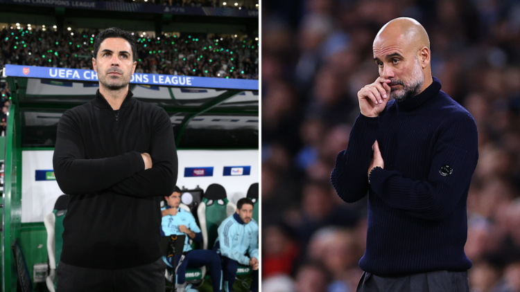 Split of Mikel Arteta (L) and Pep Guardiola (R)