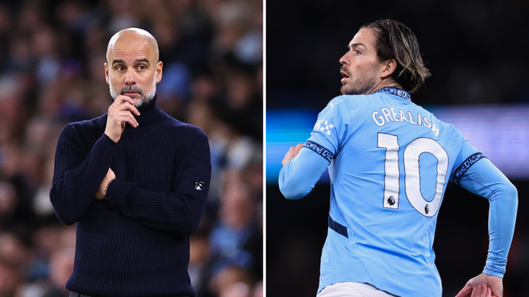 Split of Pep Guardiola (R) and Jack Grealish (L)