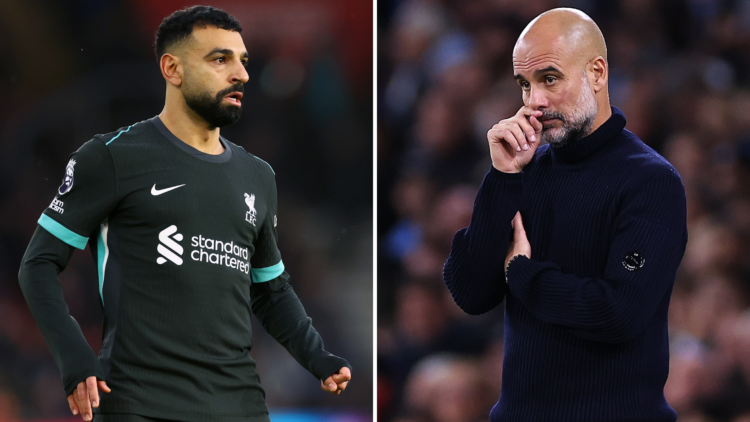 Split of Pep Guardiola (R) and Mo Salah (L)