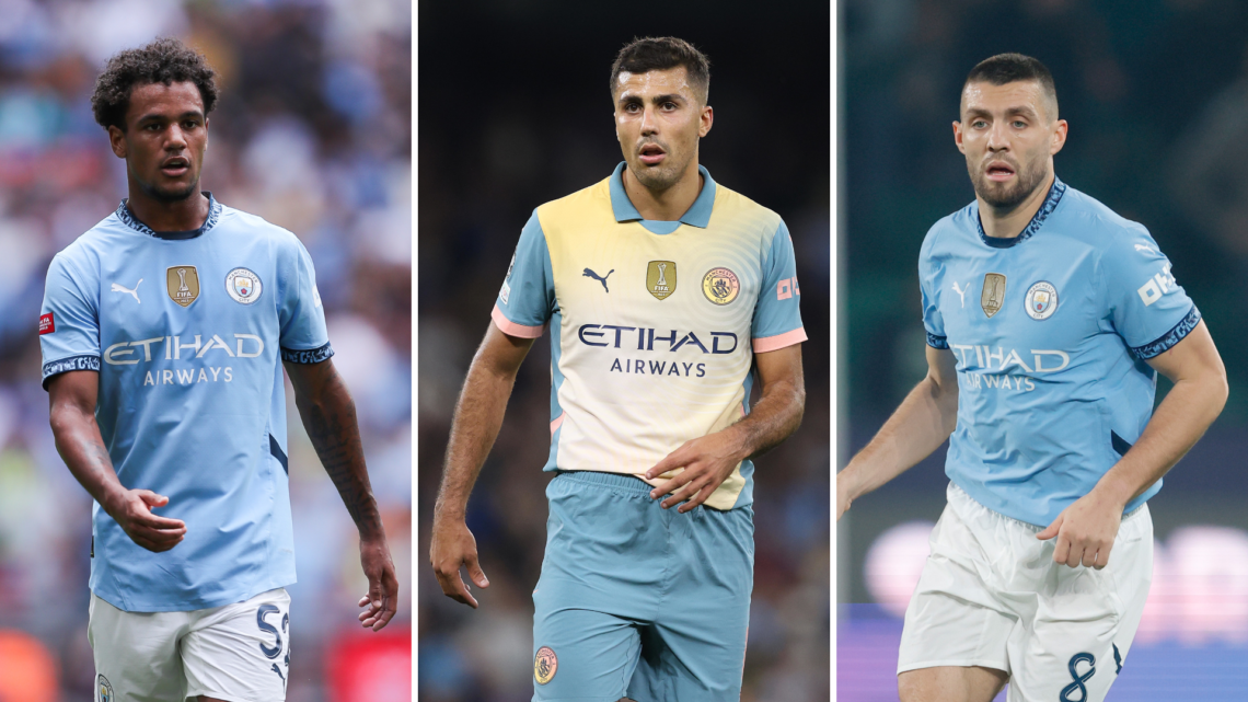 Split Rodri (M), Kovacic (R) and Oscar Bobb (L)