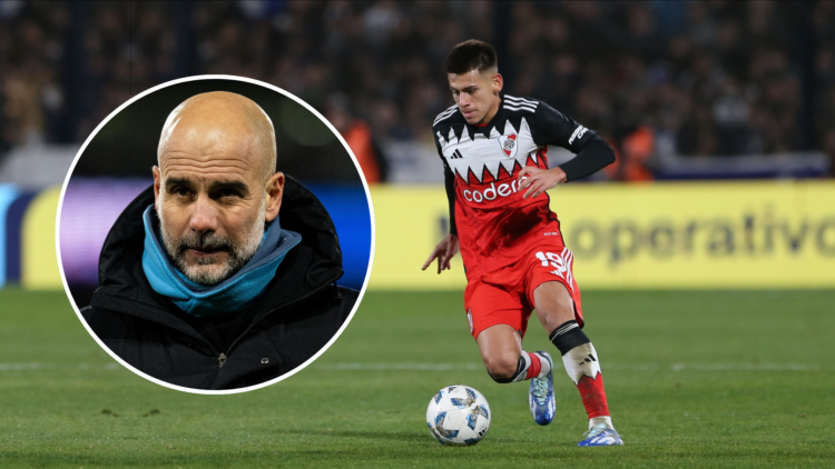 Claudio Echeverri with an inset of Pep Guardiola