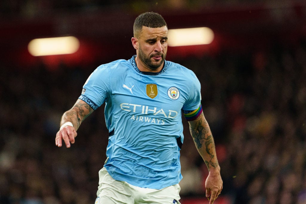 Kyle Walker in action during Liverpool v Manchester City.