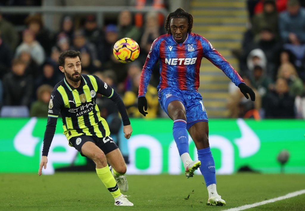 Eberechi Eze and Bernardo Silva in action during Crystal Palace v Manchester City