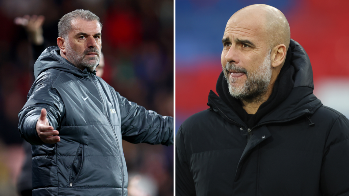 Split Pep Guardiola (R) and Ange Postecoglou (L)
