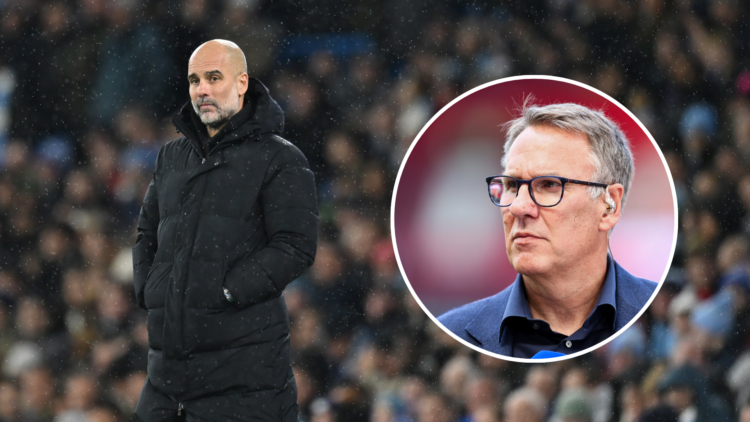 Pep Guardiola with an inset of Paul Merson