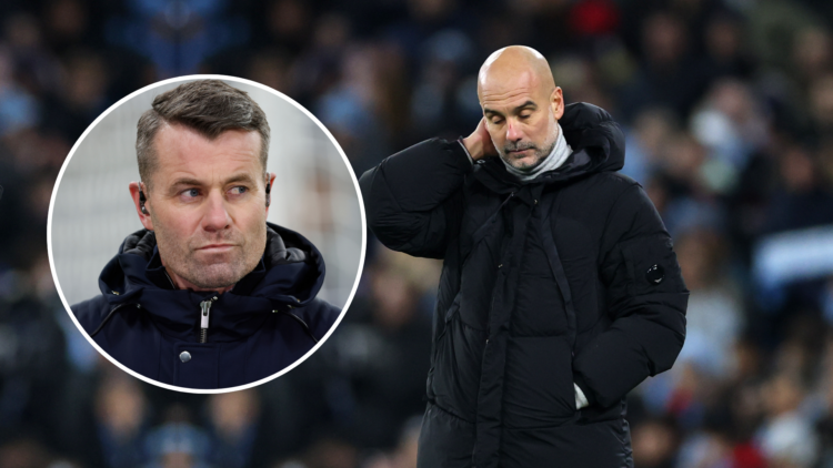 Pep Guardiola with an inset of Shay Given