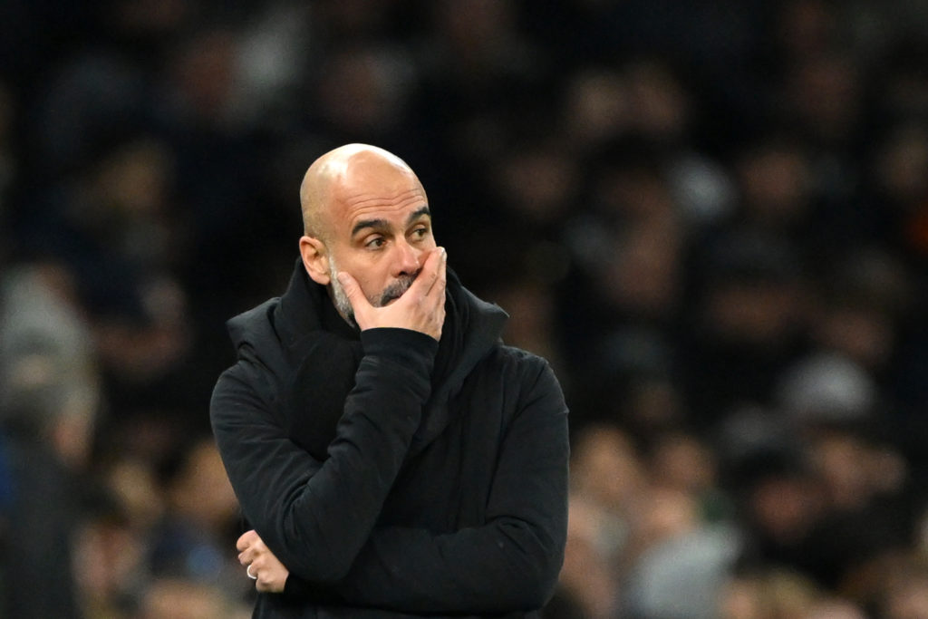 Manchester City manager Pep Guardiola shows his concern.