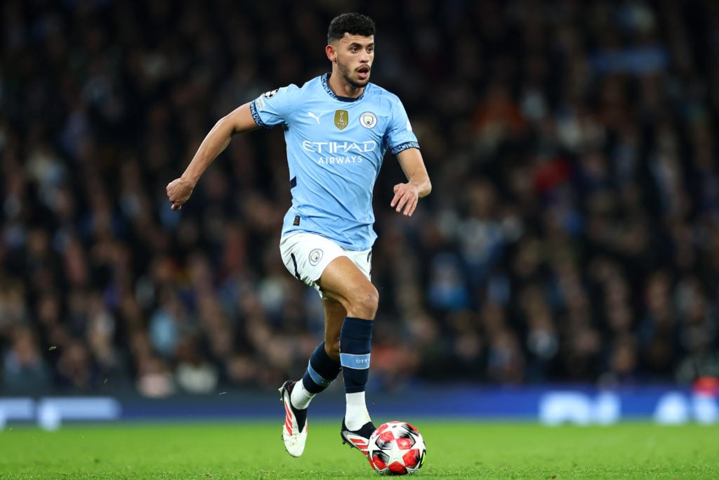 Matheus Nunes in action for Manchester City v Club Brugge