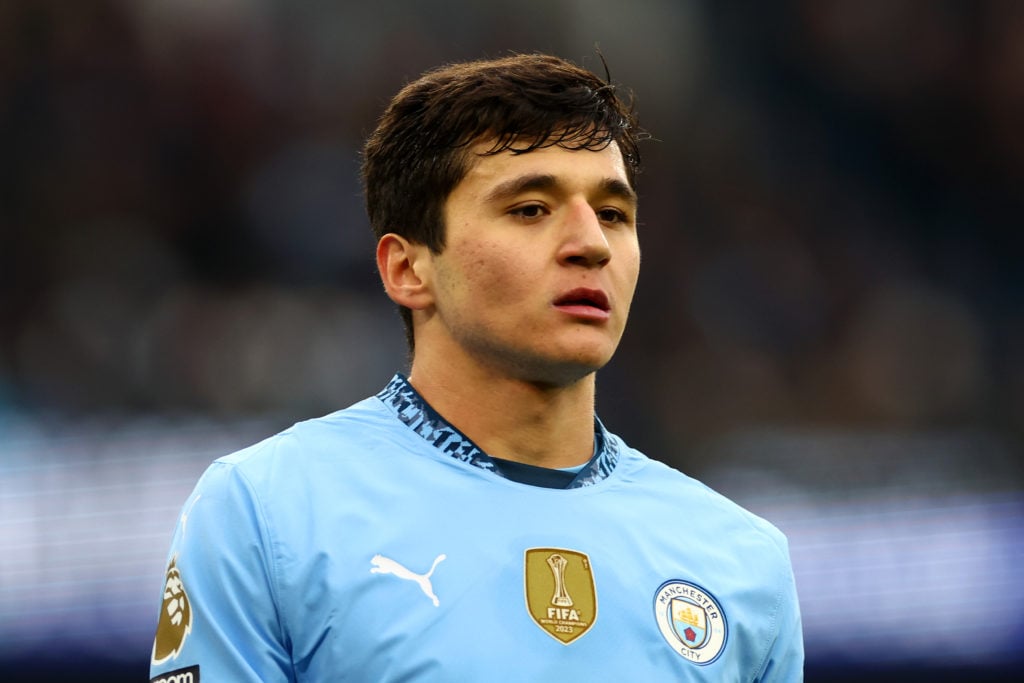 Abdukodir Khusanov in action for Manchester City v Newcastle.