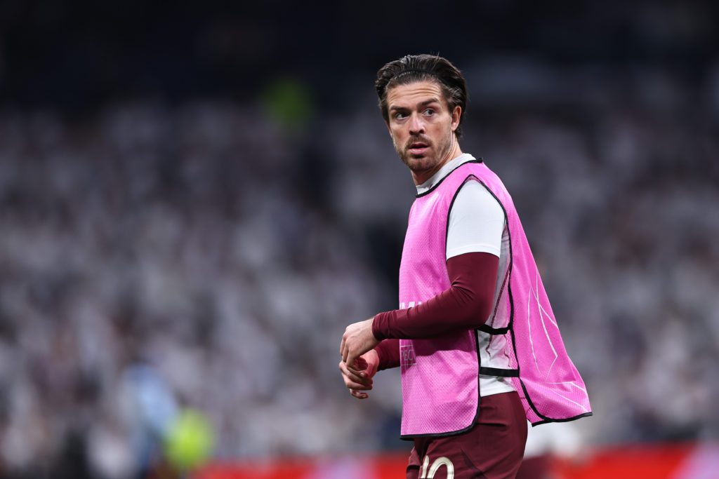 Jack Grealish on the sidelines during Real Madrid vs Manchester City