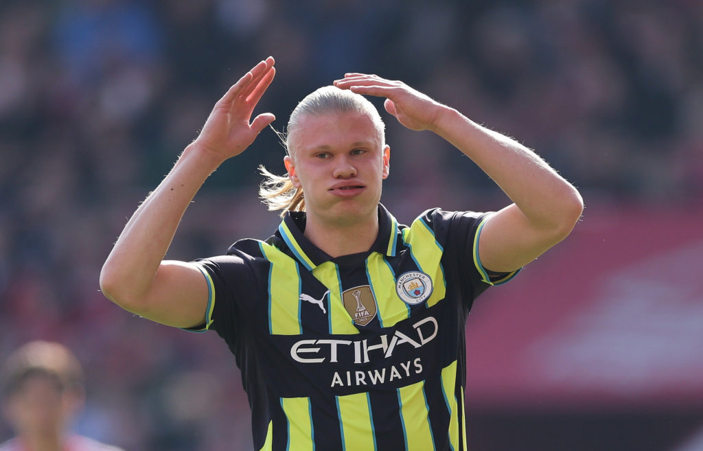 Erling Haaland looking frustrated during Nottingham Forest vs Manchester City