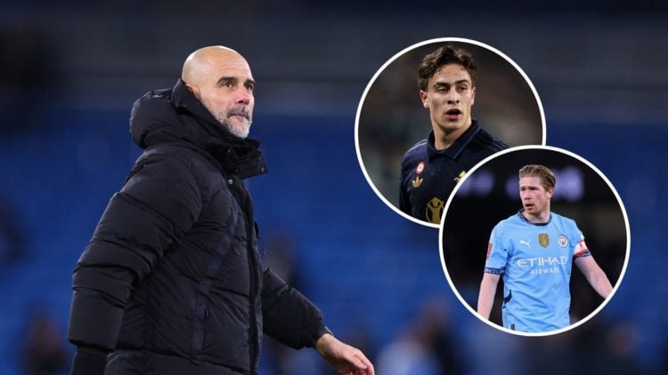 Pep Guardiola manager of Manchester City at full time during the Emirates FA Cup Fifth Round match between Manchester City and Plymouth Argyle at E...