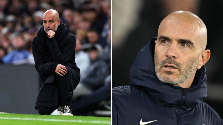 Manchester City manager Pep Guardiola (L)and Chelsea boss Enzo Maresca (R)