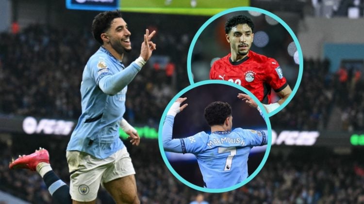 Collage of Omar Marmoush playing for Man City and Egypt.