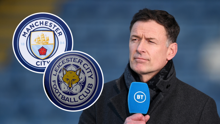 TV Pundit and Former Footballer Chris Sutton looks on ahead of the Premier League match between Leicester City and West Bromwich Albion at The King...