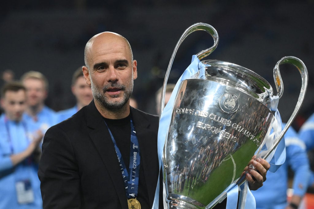 Pep Guardiola with the Champions League trophy.