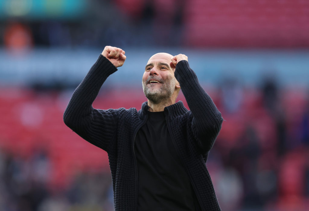 Pep Guardiola celebrates after Manchester City v Chelsea.