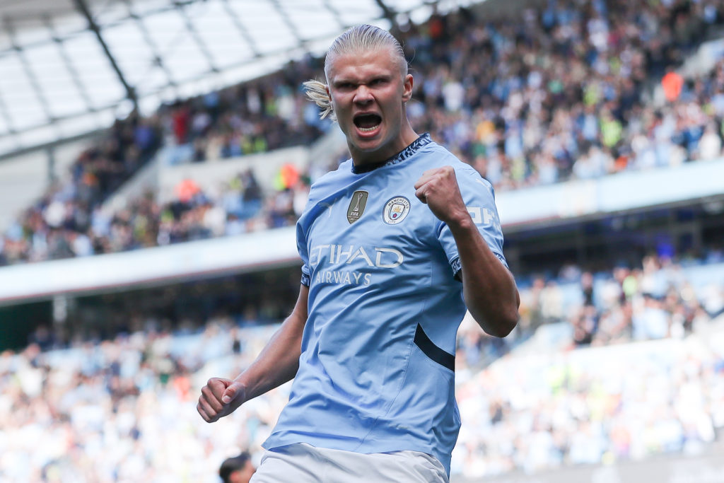 Erling Haaland looking joyous during Manchester City