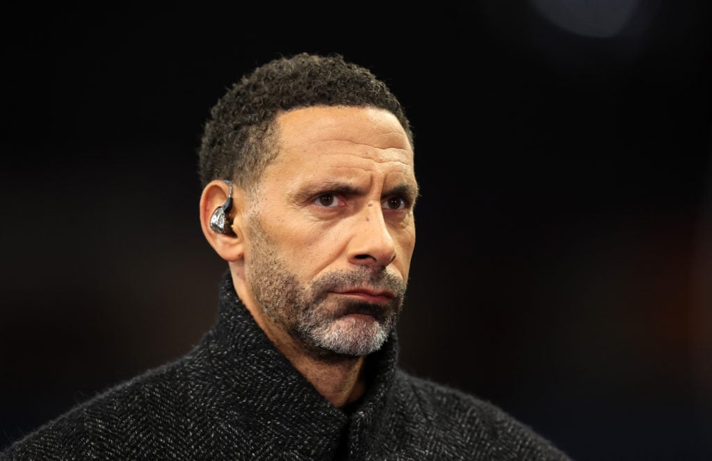 Rio Ferdinand working as a pundit at Aston Villa v Club Brugge.