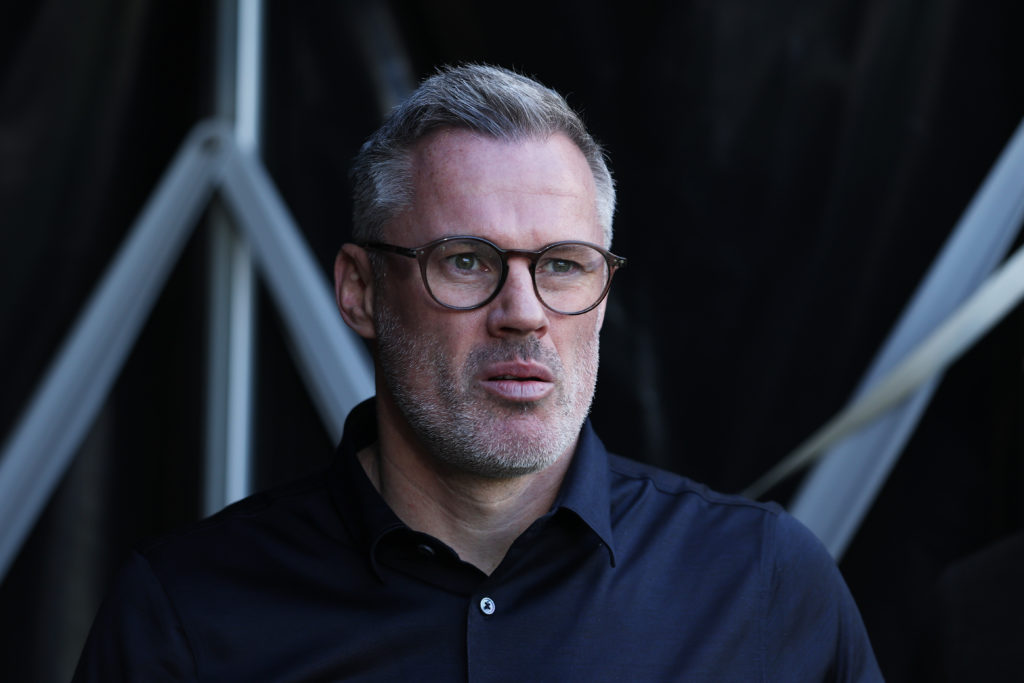 Jamie Carragher looking on during Premier League match between Fulham and Liverpool